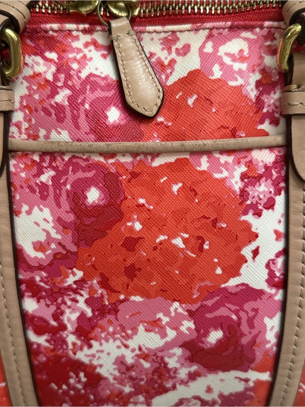 Coach Peyton Blossom Watercolor Satchel Pink Coral Multi Canvas Leather w/keytag